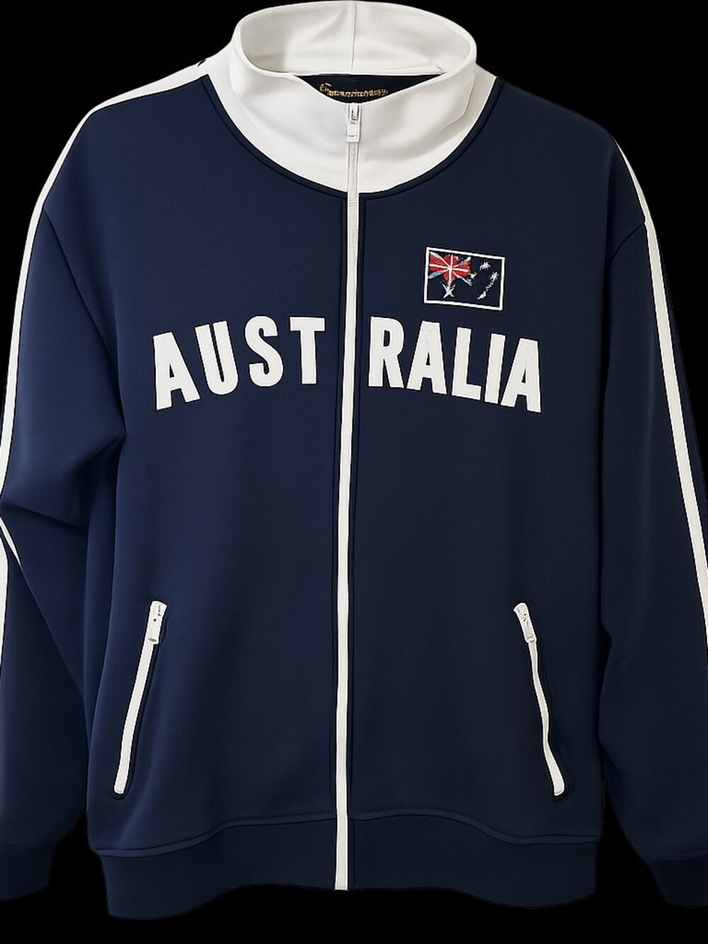 Australia Spellout Zip Track Jacket Navy White Size Large Y2K Athletic